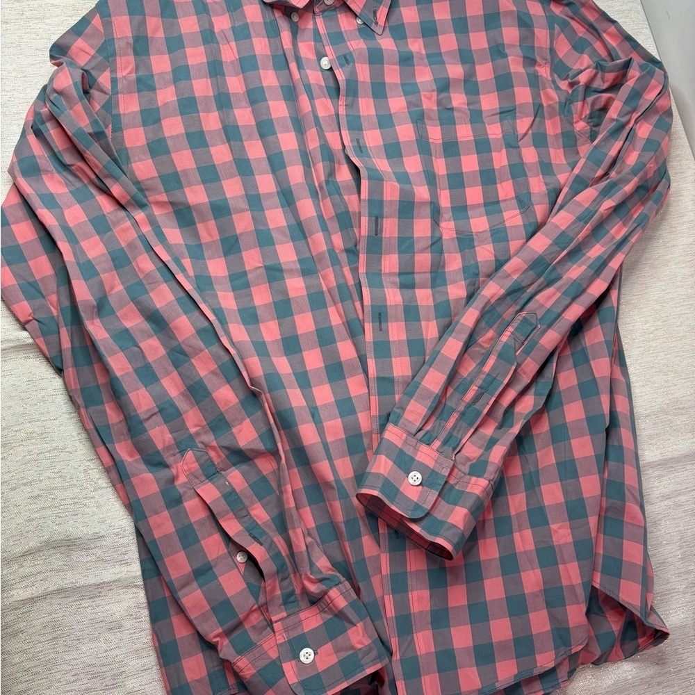 J.Crew‎ slim Checkered button down long sleeve Shirt - Pink and Gray size xl